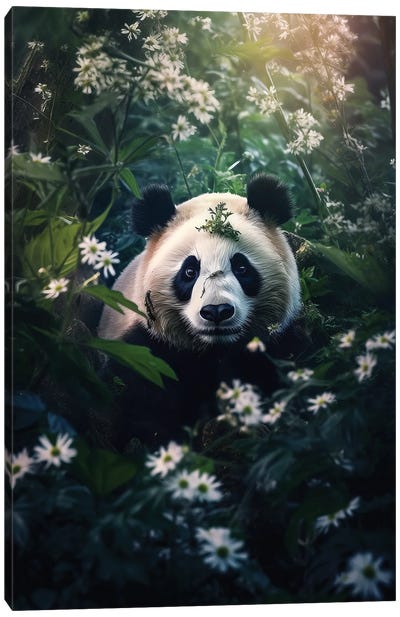 Flowered Panda Canvas Art Print - Panda Art