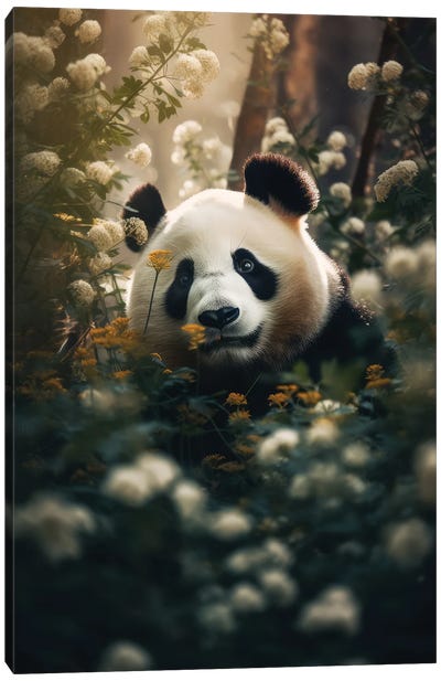 Floral Panda Canvas Art Print - Panda Art