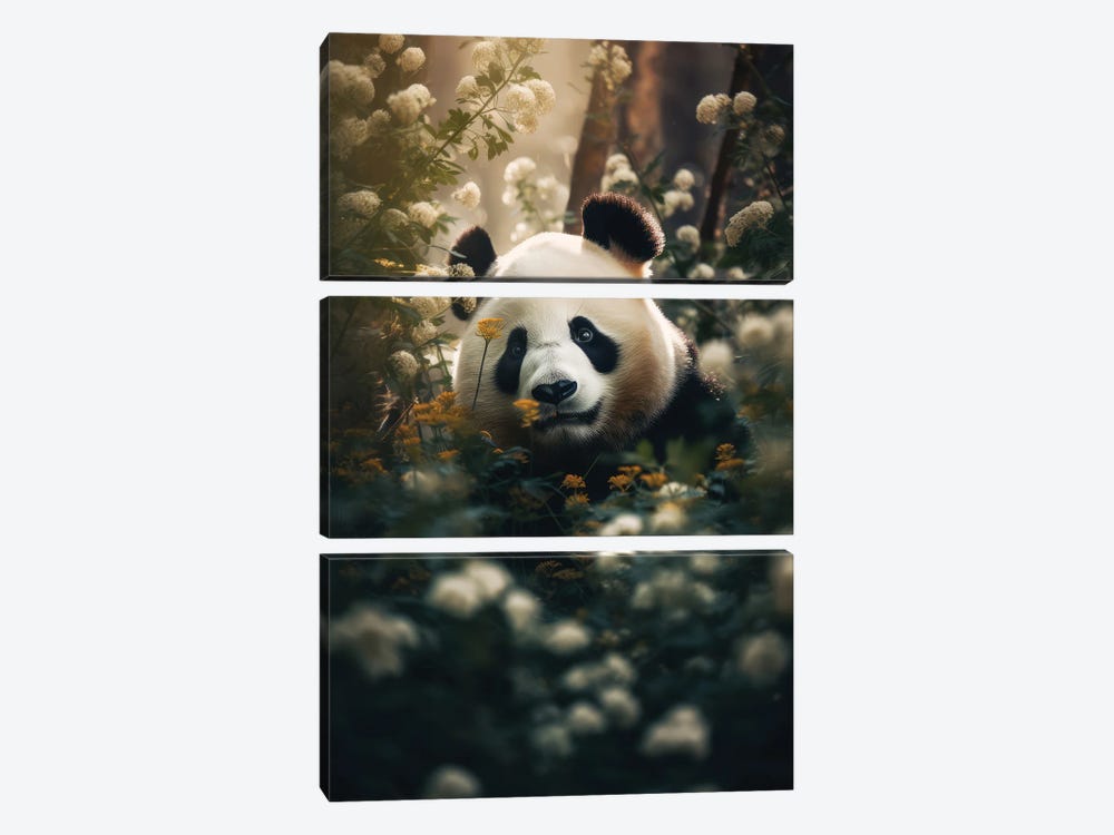 Floral Panda by Zenja Gammer 3-piece Art Print