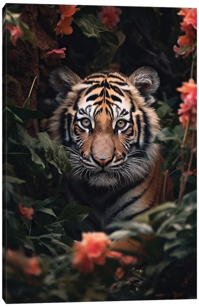 Tiger Cub Flowers Canvas Art Print - Zenja Gammer