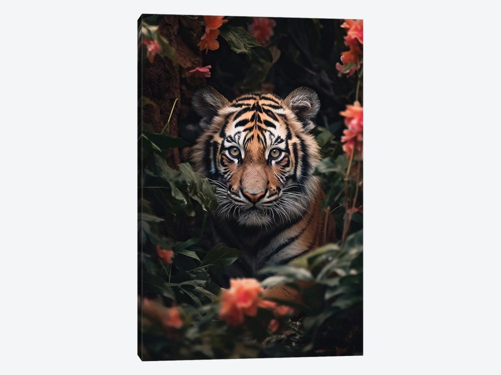 Tiger Cub Flowers by Zenja Gammer 1-piece Canvas Artwork