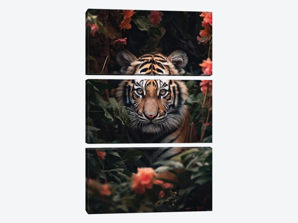 Tiger Cub Flowers by Zenja Gammer 3-piece Canvas Art