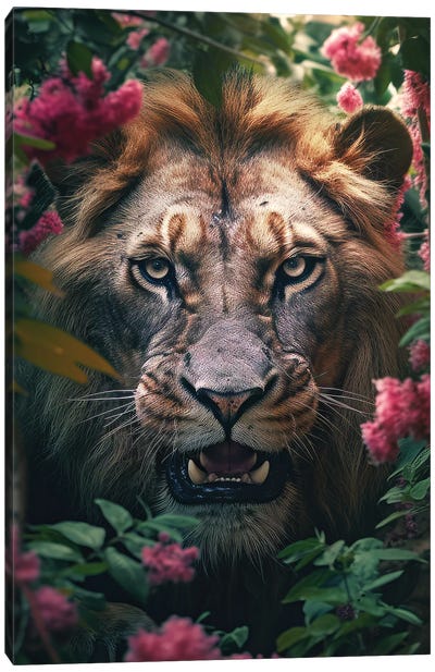 Angry Lion Flowers Canvas Art Print - Zenja Gammer