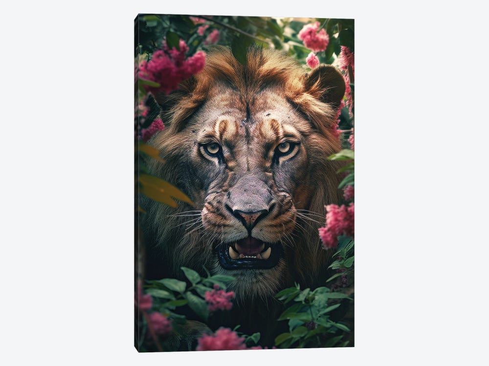 Angry Lion Flowers by Zenja Gammer 1-piece Canvas Print