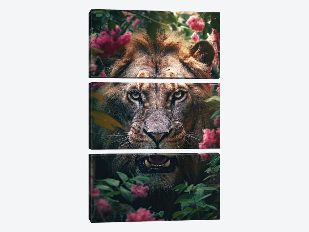 Angry Lion Flowers by Zenja Gammer 3-piece Canvas Print