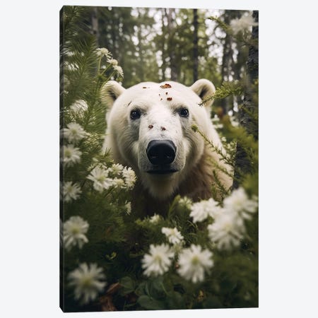 Polar Bear Flowers Canvas Print #ZGA244} by Zenja Gammer Canvas Artwork