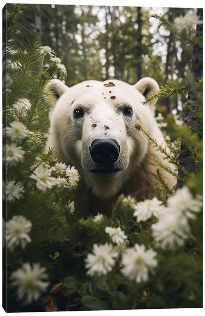 Polar Bear Flowers Canvas Art Print - Polar Bear Art