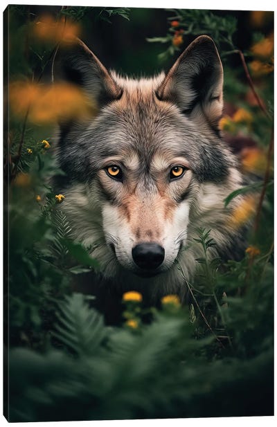 Wolf Flowers Canvas Art Print - Wolf Art
