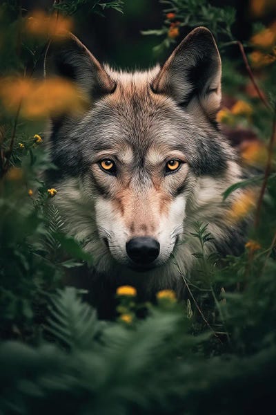 Large Wall Art & Big Canvas Prints: Wolf Flowers by Zenja Gammer