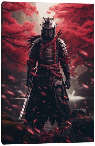 Red Japanese Samurai Warrior Canvas Art Print - Warrior Art