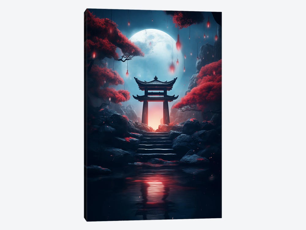 Torri Gate Japan Moon by Zenja Gammer 1-piece Canvas Art