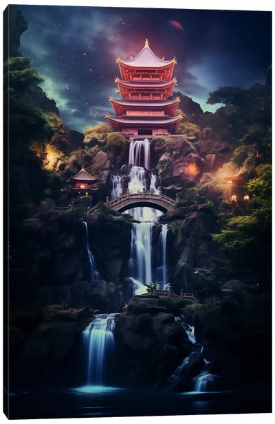 Temple In The Hills Canvas Art Print - Pagodas
