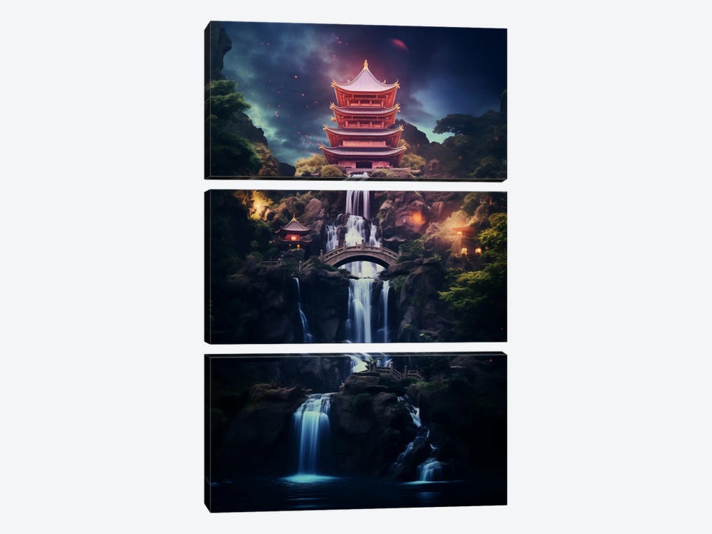Temple In The Hills by Zenja Gammer 3-piece Canvas Art Print