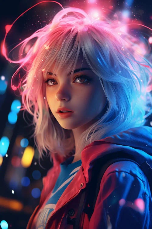 Neon Light Anime Girl