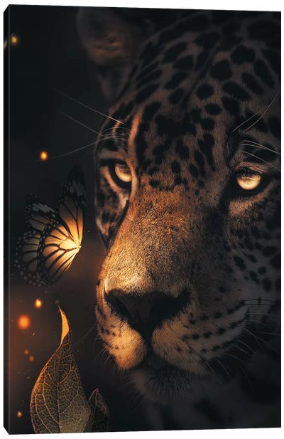 Leopard Glowing Butterfly Canvas Art Print - Gentle Giants