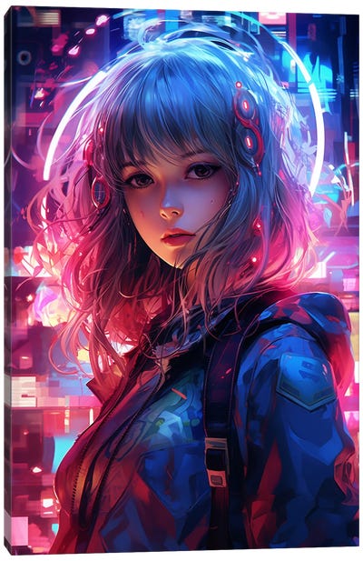 Neon Glowing Anime Girl Canvas Art Print - Zenja Gammer