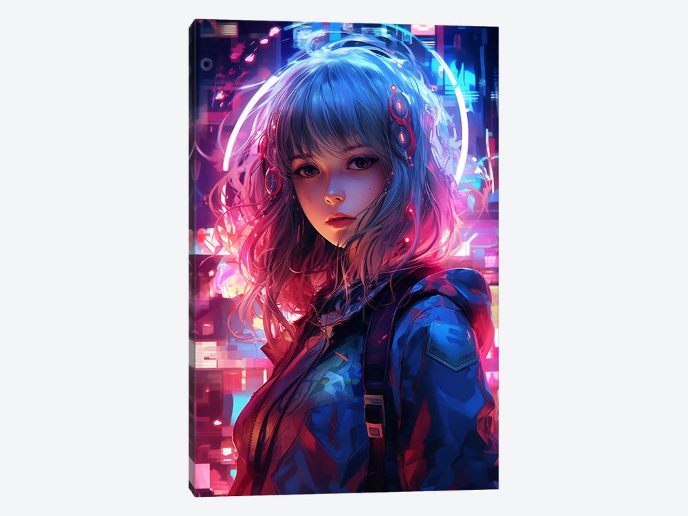 Neon Glowing Anime Girl by Zenja Gammer 1-piece Canvas Wall Art