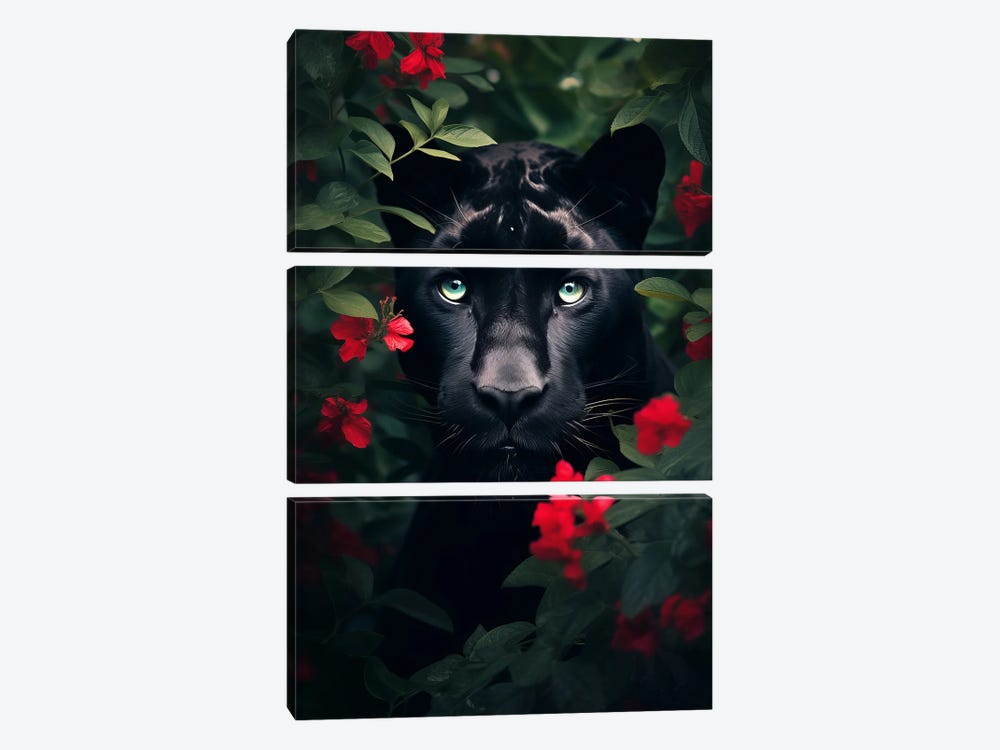 Black Panther Flowers by Zenja Gammer 3-piece Canvas Print