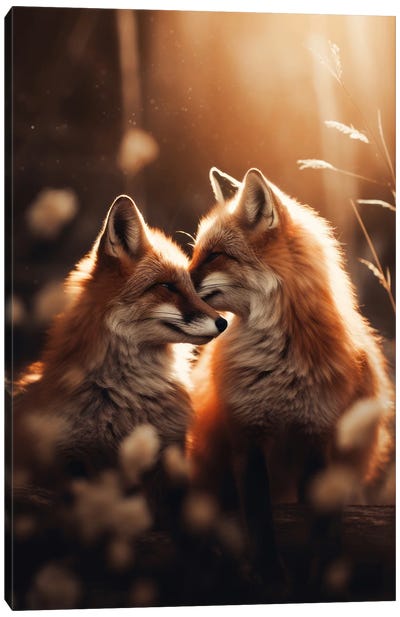 Loving Foxes Canvas Art Print - Fox Art