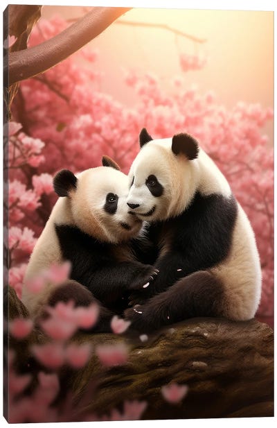 Panda Love Canvas Art Print - Panda Art