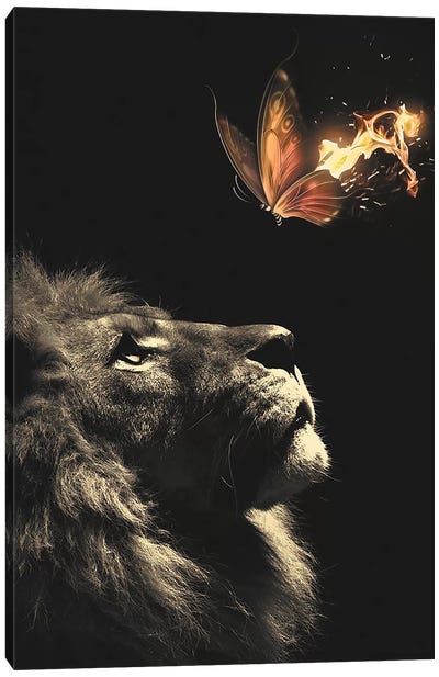 Lion Butterfly Canvas Art Print - Wild Cat Art
