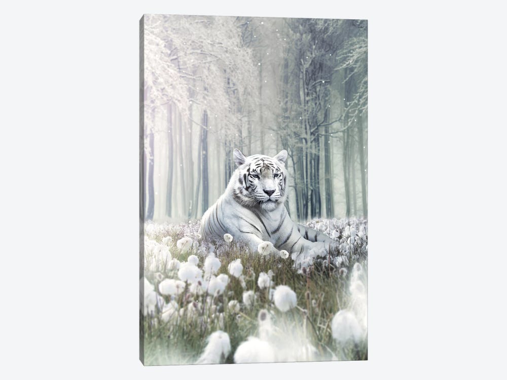 White Lion Flowers by Zenja Gammer 1-piece Canvas Wall Art