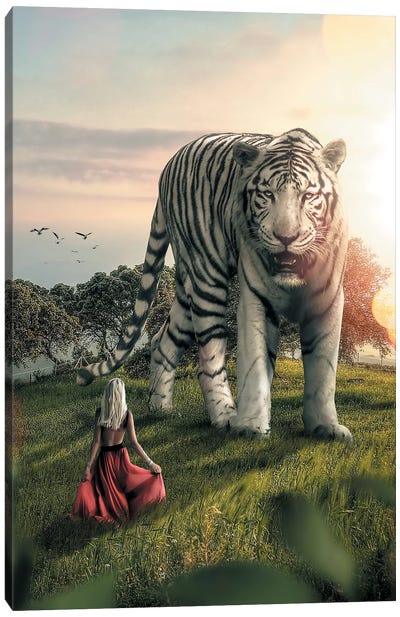 White Tiger Woman Canvas Art Print - Zenja Gammer