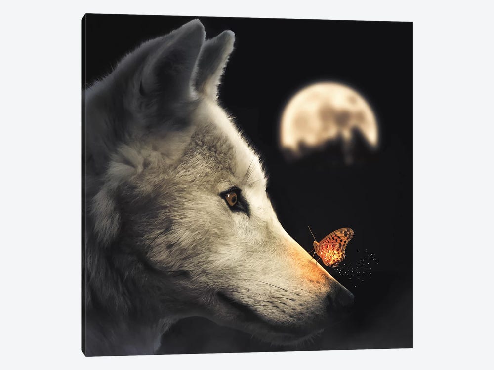 The Wolf & Glowing Butterfly by Zenja Gammer 1-piece Canvas Art Print