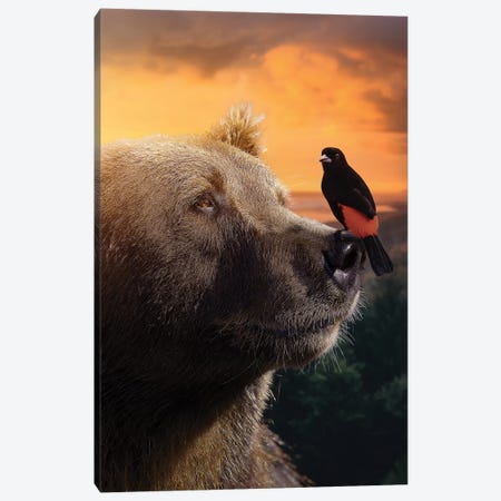 The Bear & Bird Canvas Print #ZGA86} by Zenja Gammer Art Print