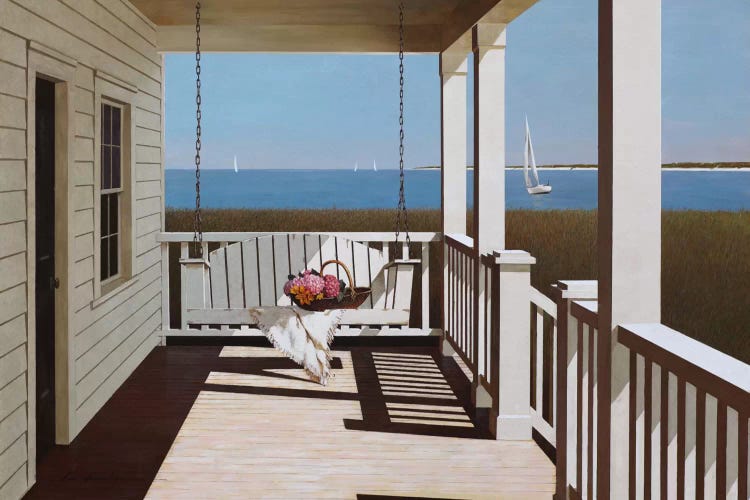 Flower Basket On Swing Chair by Zhen-Huan Lu wall art