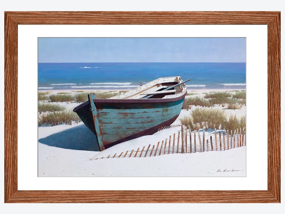 Blue Boat On Beach ( scenic & landscapes > Coastal > beaches > Sandy beaches art) - 16x24x1