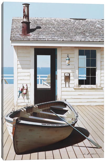 Boat on the Dock Canvas Art Print - Rowboat Art