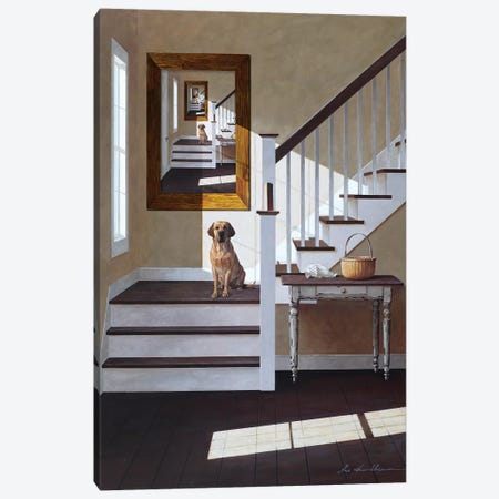 Droste and Dog On Stairs Canvas Print #ZHL145} by Zhen-Huan Lu Canvas Print