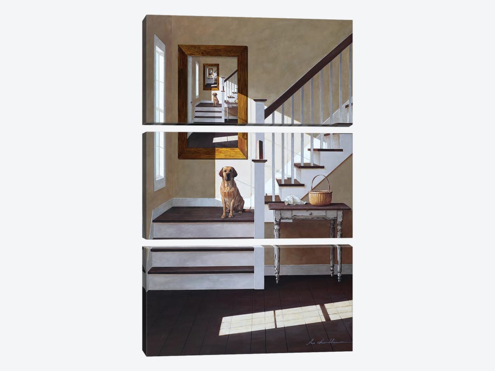 Droste and Dog On Stairs by Zhen-Huan Lu 3-piece Canvas Print