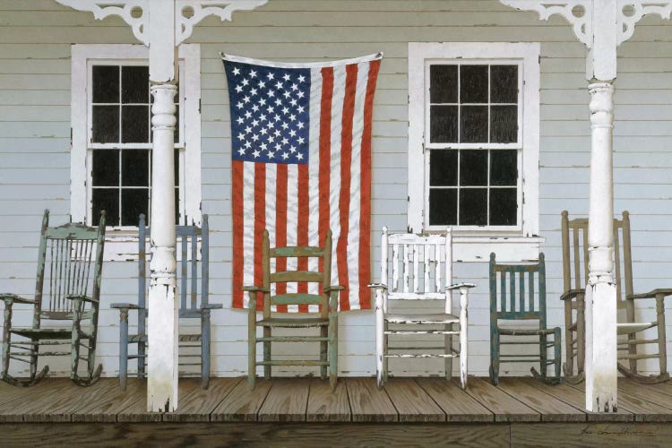 CANVAS ART Chair Family with Flag by Zhen-Huan Lu American Patriotic Porch 29x44 