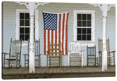 Chair Family With Flag Canvas Art Print - American Flag Art
