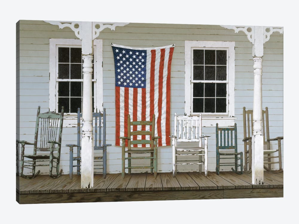 Chair Family With Flag 1-piece Canvas Art