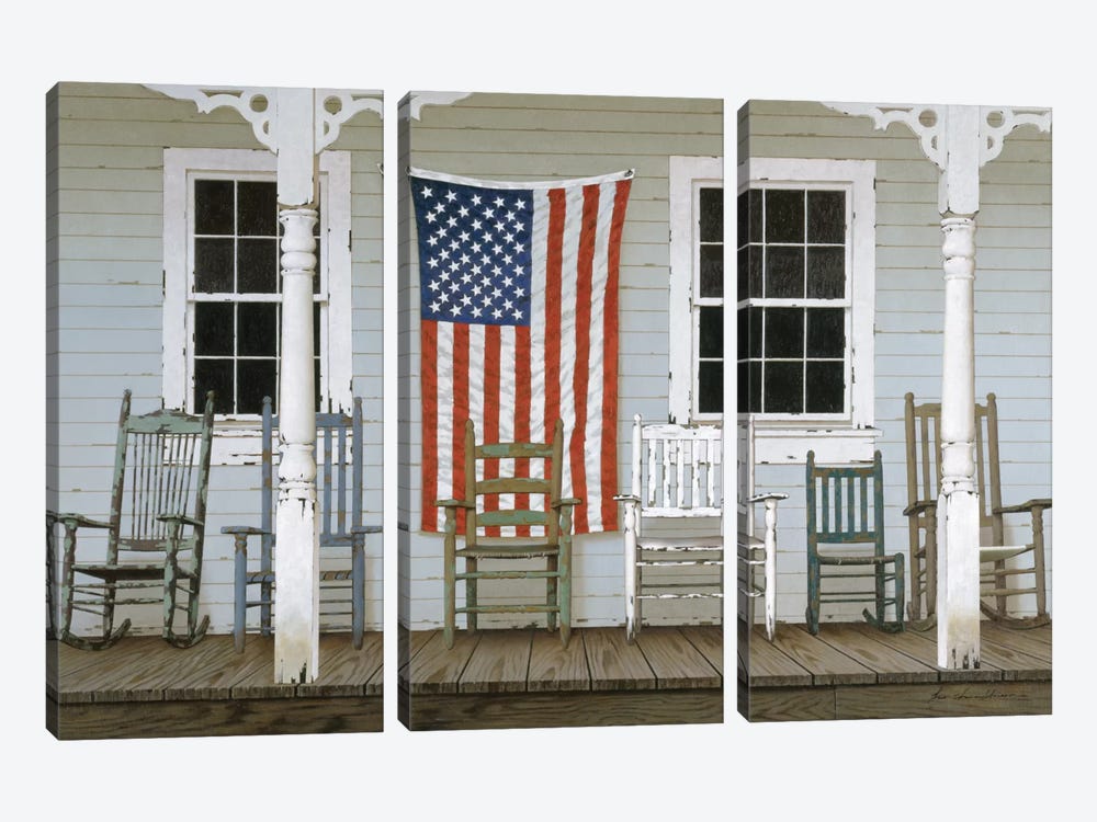 Chair Family With Flag by Zhen-Huan Lu 3-piece Canvas Art