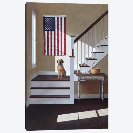Dog On Stairs Canvas Print #ZHL30} by Zhen-Huan Lu Canvas Wall Art