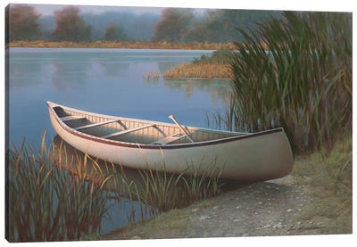 On The Lake Canvas Art Print - Canoe Art