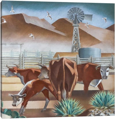Western Skies,Two Canvas Art Print - Watermill & Windmill Art