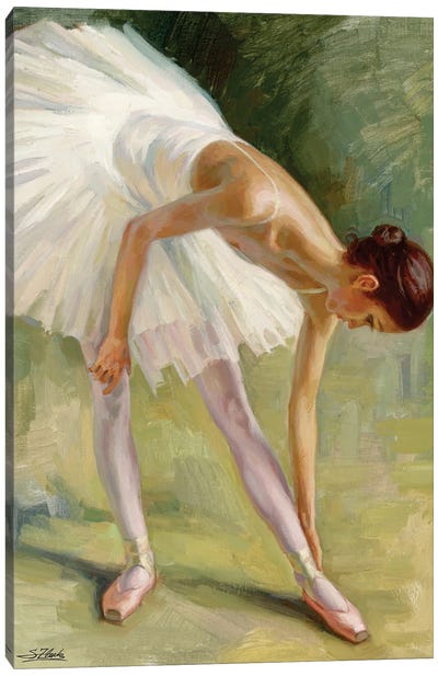 Dancer Adjusting Her Slipper Canvas Art Print - Ballet Art