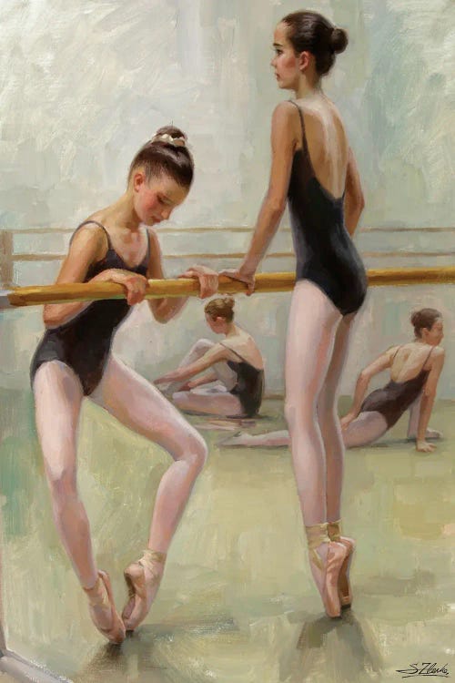 The Dancers Practicing At The Barre