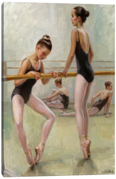 The Dancers Practicing At The Barre Canvas Art Print - Serguei Zlenko