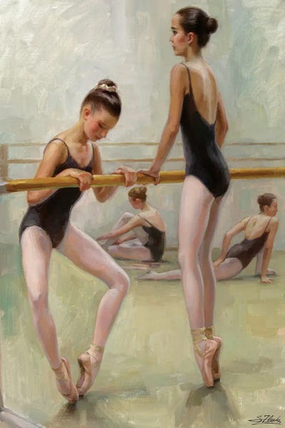 Ballet: The Dancers Practicing At The Barre by Serguei Zlenko