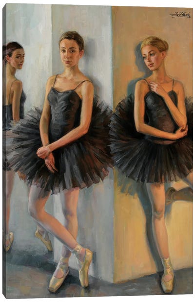 Ballerinas In Black Tutu Canvas Art Print - Serguei Zlenko