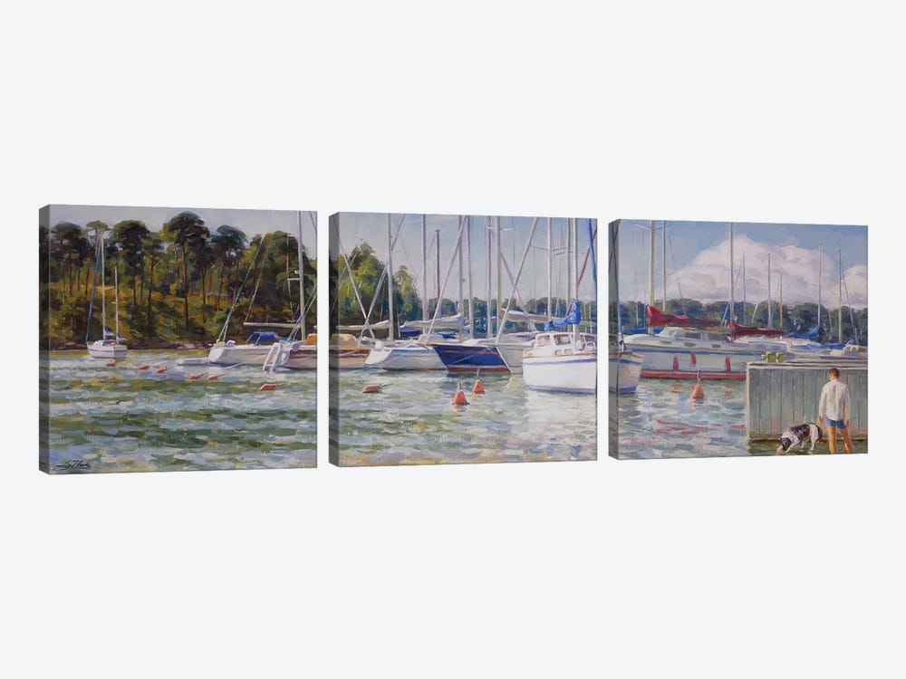 Saling Boats At The Harbour by Serguei Zlenko 3-piece Canvas Print