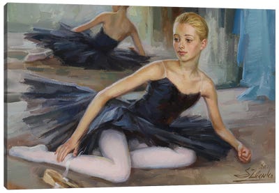 Young Ballerina In Black Tutu Canvas Art Print - Serguei Zlenko