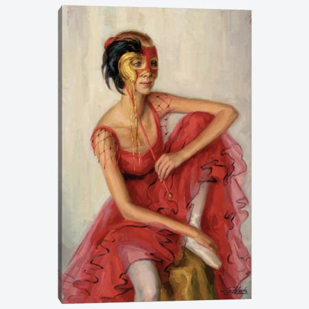 Young Dancer With Red Mask Canvas Print #ZLN9} by Serguei Zlenko Canvas Wall Art