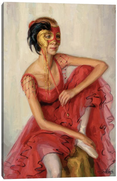 Young Dancer With Red Mask Canvas Art Print - Serguei Zlenko